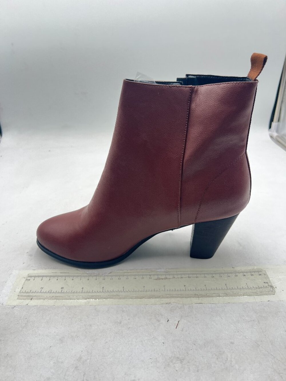 Brown Women Chic Closed Toe Chunky Heel Ankle Boots Smooth Side Zipper Shoe